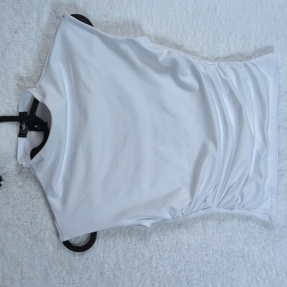 505-Aqua White High-Neck Tank Top